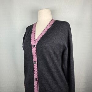 VTG‎ Pendleton Gray Cardigan With Pink Trim Women's M Wool Academia Grannycore